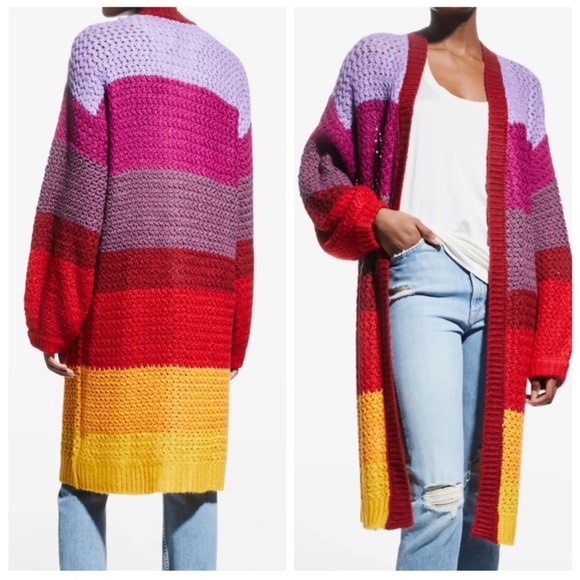 XS/S Farm Rio Patch Twirl Striped Longline Knit Wool Blend Sweater Cardigan - Picture 1 of 12